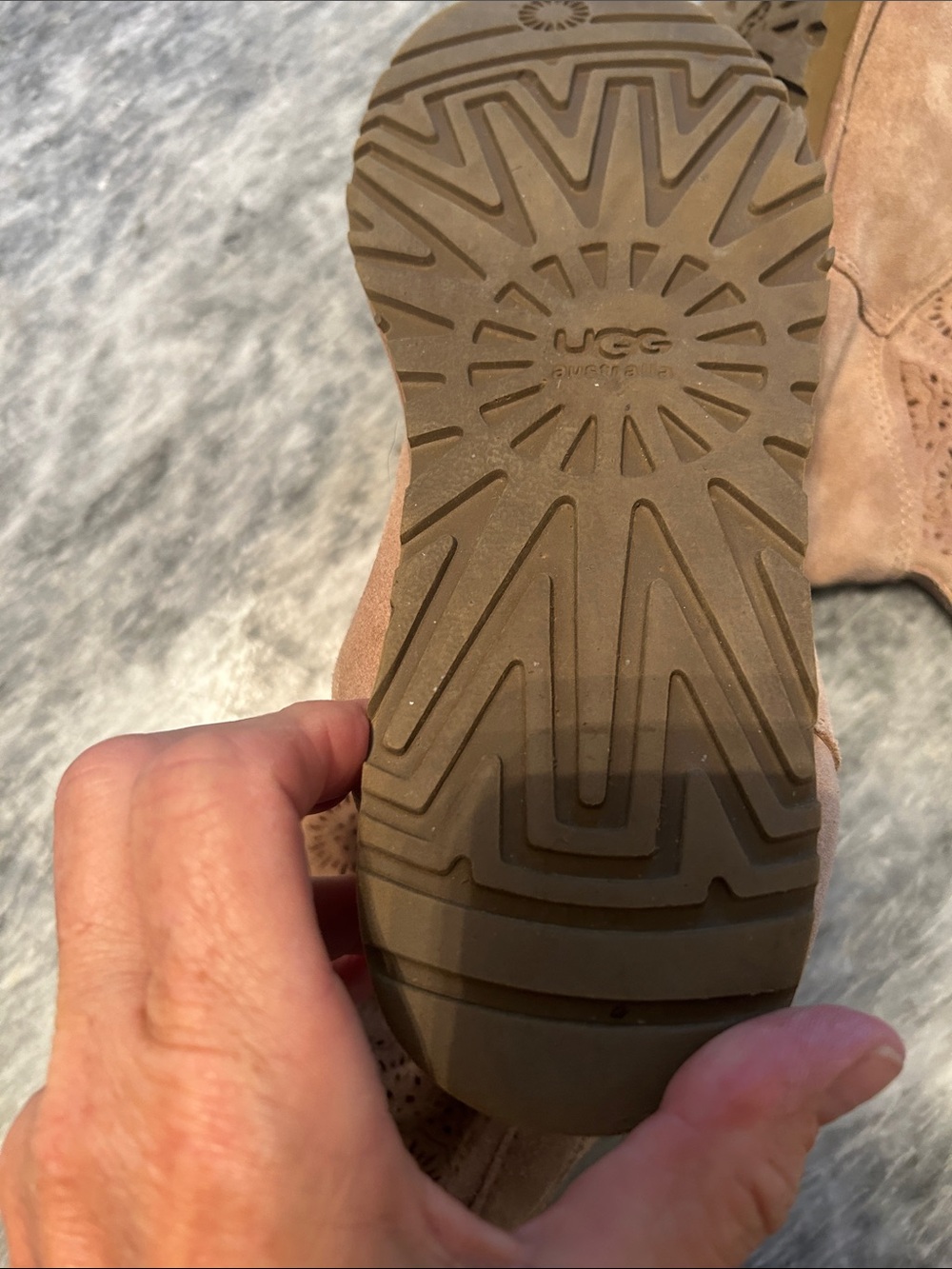 UGG Women's Tan Suede Ankle Booties with Laser-Cut Detail - Picture 6 of 7